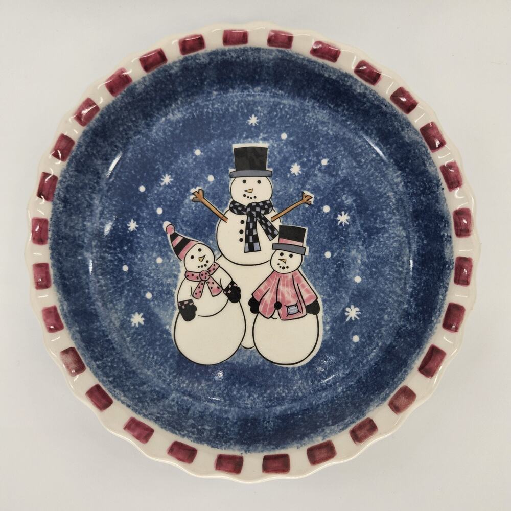 Papel Giftware Winterfest Snowman Christmas Plate 9" Blue Scalloped Holiday